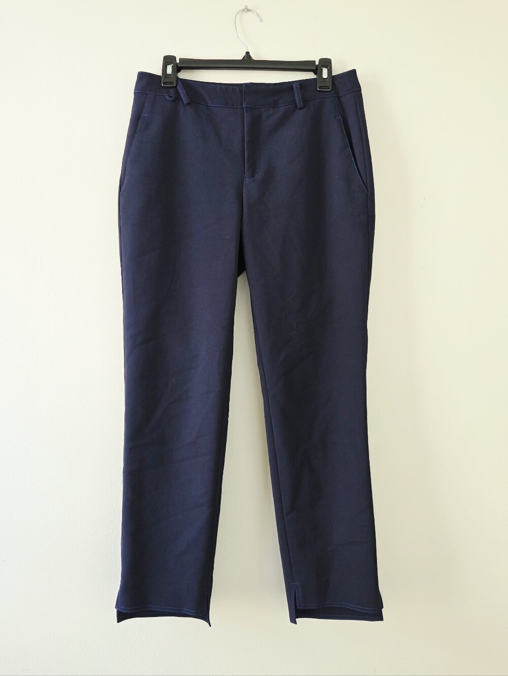 Aegent Navy Stretch Ponte Trousers With Tonal Contrast Stitching Size 8